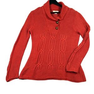 Bob Timberlake Cable Knit Sweater Women's Medi Rust Shawl Collar Button Pullover